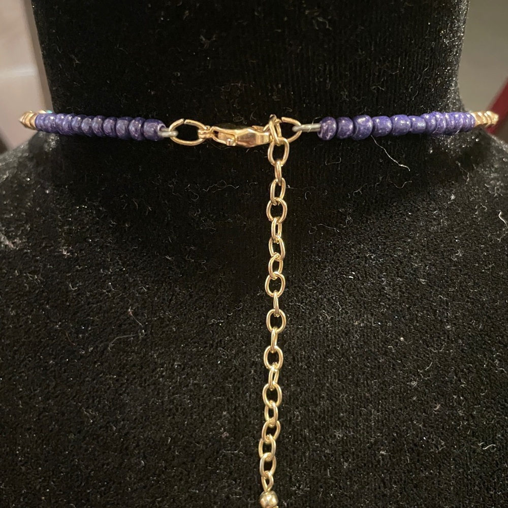 Gold and Turquoise Beaded Necklace with Tassels - Picture 2 of 3